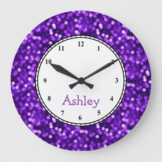 カスタムラウンドパープルスパークル ラージ壁時計 (正面)