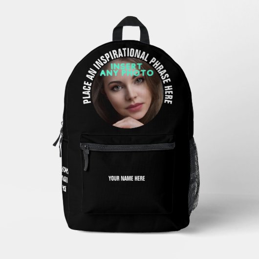 カスタムラウンドフォトと文字ブ無地のラック プリントバックパック (正面)