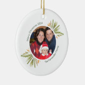 カスタムラウンドフォトウォーターカラーグリーンクリスマス セラミックオーナメント (右)