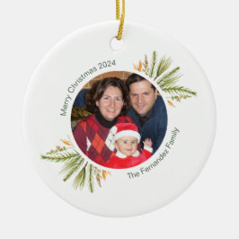 カスタムラウンドフォトウォーターカラーグリーンクリスマス セラミックオーナメント