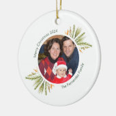 カスタムラウンドフォトウォーターカラーグリーンクリスマス セラミックオーナメント (左)