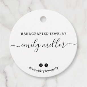 カスタムラウンドホワイトスクリプトハンドメイドジュエリーラベル フェイバータグ