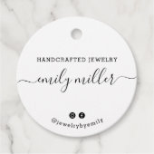カスタムラウンドホワイトスクリプトハンドメイドジュエリーラベル フェイバータグ (正面)