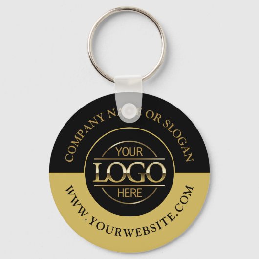 カスタムラウンドロゴプロモーションブラック&金ゴールド キーホルダー (正面)