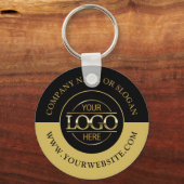 カスタムラウンドロゴプロモーションブラック&金ゴールド キーホルダー (正面)