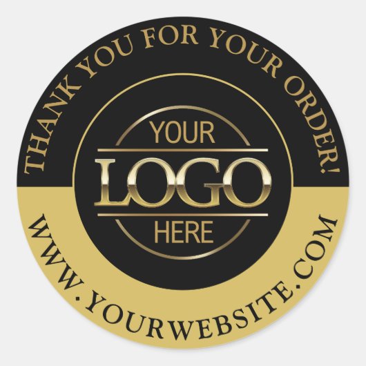 カスタムラウンドロゴプロモーションブラック&金ゴールド ラウンドシール (正面)