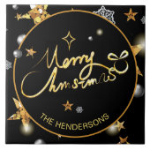 カスタムラグジュアリー金ゴールドブラックメタリックスターズクリスマス タイル (正面)