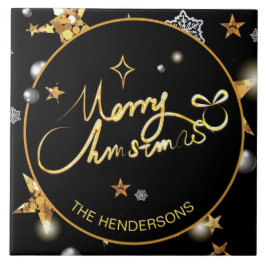カスタムラグジュアリー金ゴールドブラックメタリックスターズクリスマス タイル