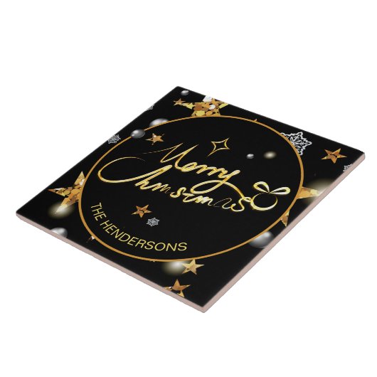 カスタムラグジュアリー金ゴールドブラックメタリックスターズクリスマス タイル (側面)