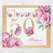 カスタムラグジュアリー50th誕生日ピンク金ゴールドグリッター スパークリングワインラベル (シングルラベル)