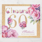 カスタムラグジュアリー60th誕生日ピンク金ゴールドグリッター スパークリングワインラベル (シングルラベル)