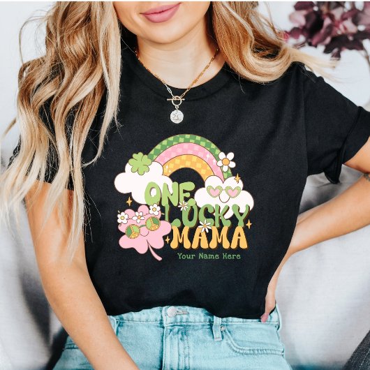 カスタムラッキー・ママ レトロ・レインボー Tシャツ