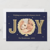 カスタムラビットフォトブルー金ゴールドジョイバニークリスマス シーズンカード (正面)