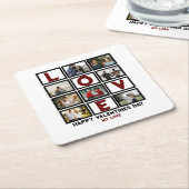 カスタムラブハッピーバレンタインデー8フォトコラージュ スクエアペーパーコースター (アングル)