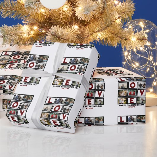 カスタムラブハッピーバレンタインデー8フォトコラージュ ラッピングペーパー (クリスマス)