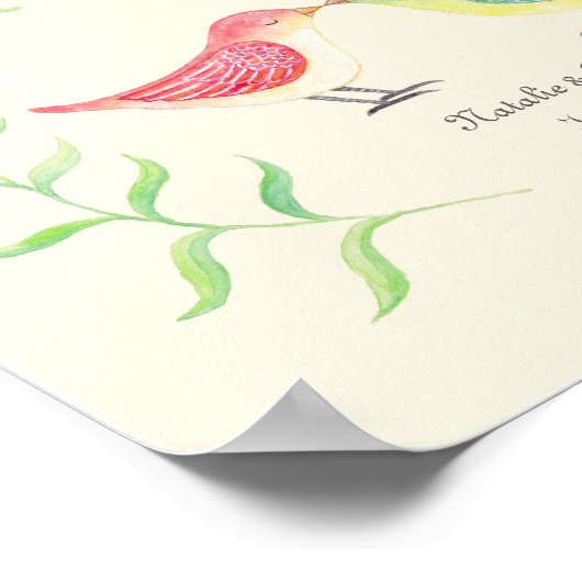 カスタムラブバードアートポスタープリント結婚の贈り物 ポスター (角)