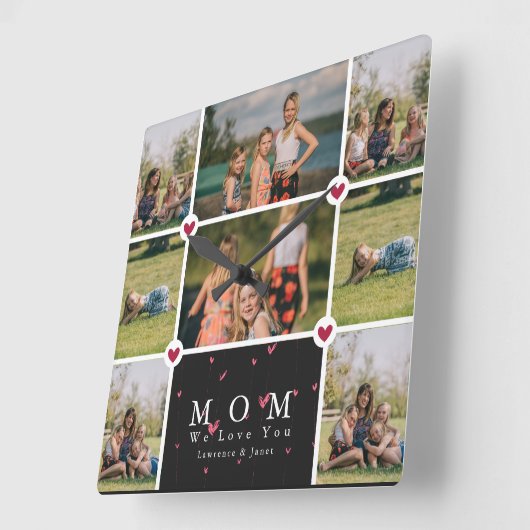 カスタムラブパーソナライズされたユーマム8フォトコラージュ スクエア壁時計 (傾斜)