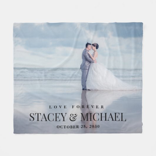 カスタムラブフォーエバー結婚フォト フリースブランケット (正面(横))