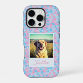 カスタムラブラドール写真 名前入りパステルジオメトリック iPhone 16 PROケース
