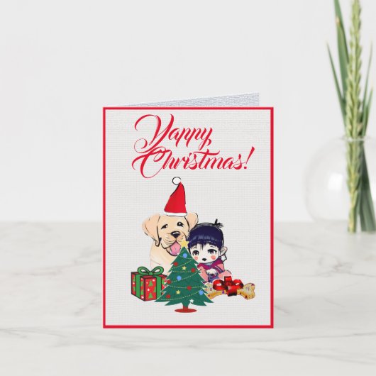 カスタムラブラドール犬の可愛い小さな女の子クリスマス カード (正面)