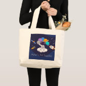 カスタムラベルとキュートな宇宙飛行士 ラージトートバッグ (正面(商品))