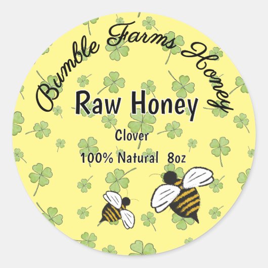 カスタムラベル アカツメクサ はちみつ Apiary RAW CLOVER HONEY ラウンドシール (正面)