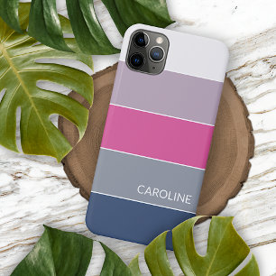 カスタムラベンダーバイオレットダークブルーピンクグレーストライプ iPhone 11 PRO MAXケース