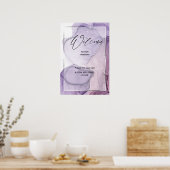 カスタムラベンダーバラ抽象芸術歓迎 ポスター (キッチン)