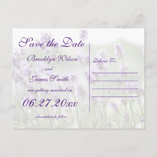 カスタムラベンダーボヘミアン日付はがきを保存 案内ポストカード (裏面)