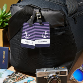 カスタムラベ航海のンダーパープルパタストライプのーン ラゲッジタグ