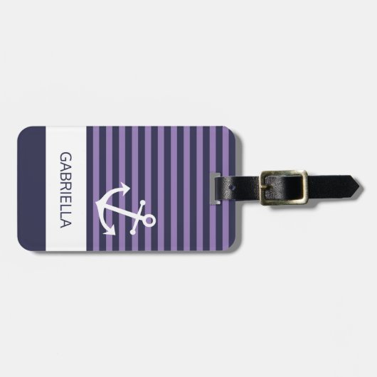 カスタムラベ航海のンダーパープルパタストライプのーン ラゲッジタグ (正面横)