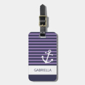 カスタムラベ航海のンダーパープルパタストライプのーン ラゲッジタグ (正面縦)