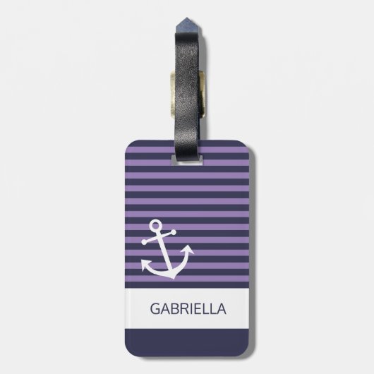 カスタムラベ航海のンダーパープルパタストライプのーン ラゲッジタグ (裏面縦)