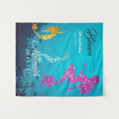 カスタムラメのマーメイド誕生日バックドロップ タペストリー (正面(横))