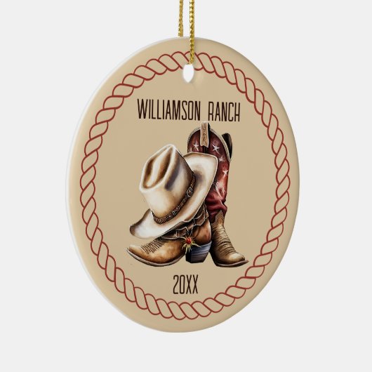 カスタムランチカウボーイブーツ及びロープ付き帽子 セラミックオーナメント (右)