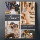 カスタムラ結婚ブの写真コラージュ フォトプラーク<br><div class="desc">この額結婚を今までの日の写真お気に入りのでカスタマ最高のイズします。"Love"スクリプトフォントタイプ。名前と日付結婚を含めます。記念素晴らし贈り物。</div>