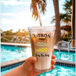 カスタムリスボンポルトガルコースタルトラベルグリーンフィッシュ アクリルタンブラー