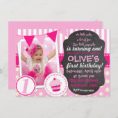 カスタムリトルカップケーキ1歳の誕生日の招待状 招待状 (正面/裏面)