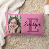 カスタムリバーシブルピンクフォト&ネーム装飾用クッション ランバークッション (ブランケット)