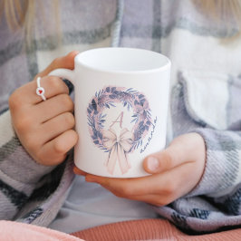 カスタムリボンパステルモノグラムマグカップ 冬の花 コーヒーマグカップ