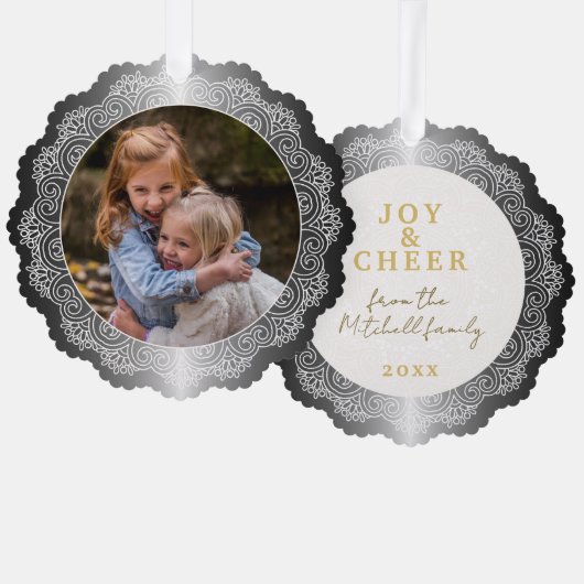 カスタムリースホワイトマンダラフェイクオンシルバー オーナメントカード (正面/裏面)