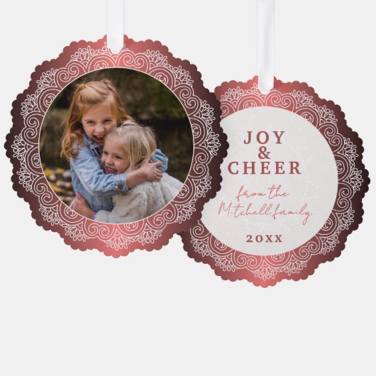 カスタムリースホワイトマンダラフェイクオンレッドメタル オーナメントカード (正面/裏面)