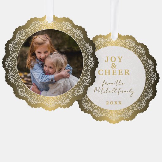 カスタムリースホワイトマンダラフェイク金ゴールド オーナメントカード (正面/裏面)