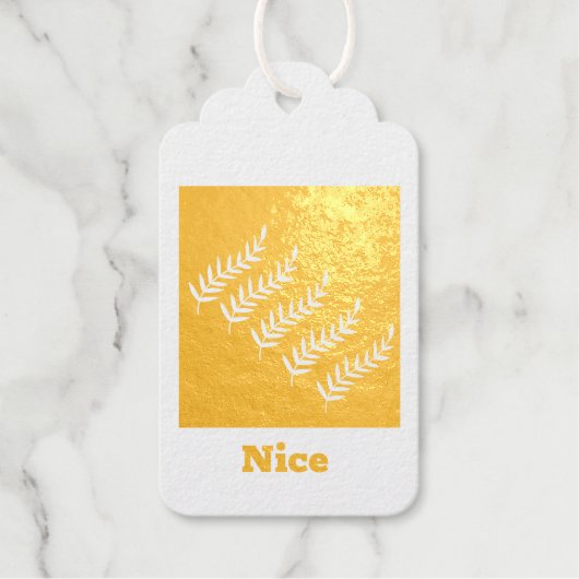 カスタムリーフイメージニース文字ゴールドフォイルギフトラベル ギフトタグ (正面)