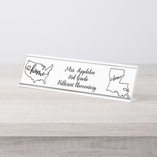 カスタムルイジアナ州USホームラインアート デスクネームプレート (正面)