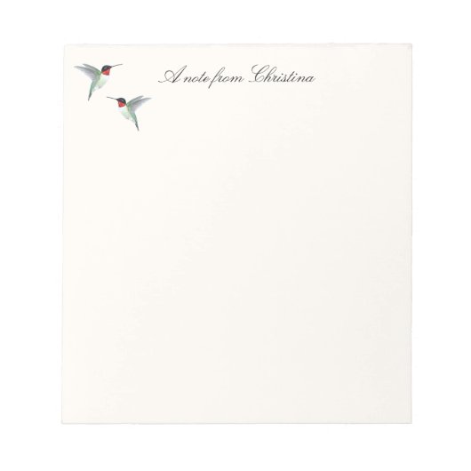 カスタムルビーの喉のハミングバードノート ノートパッド (正面)