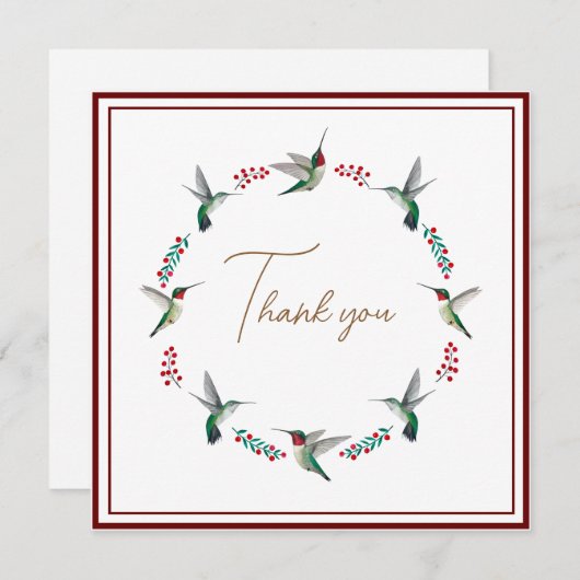 カスタムルビーの喉を通したハミングバードサンキューカード (正面/裏面)