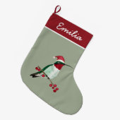 カスタムルビー喉のハミングバード ラージクリスマスストッキング (正面 (吊り時))