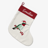 カスタムルビー喉のハミングバード ラージクリスマスストッキング (正面 (吊り時))