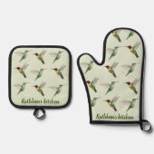 カスタムルビー喉のハミングバード 鍋つかみ&鍋敷きセット (正面)